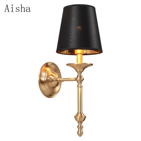 Aisha - American Copper Wall Lamp Black/Gold Living Room Background Light Luxury Bedroom Study
