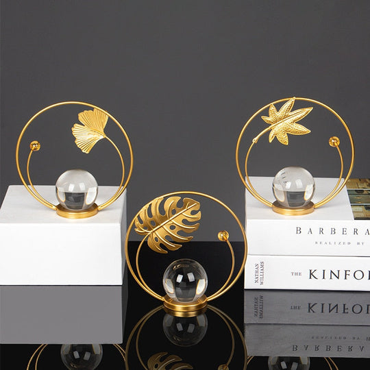 Elegant Ginkgo Leaf And Crystal Ball Iron Decor: Premium Quality Home Accent Homedecor