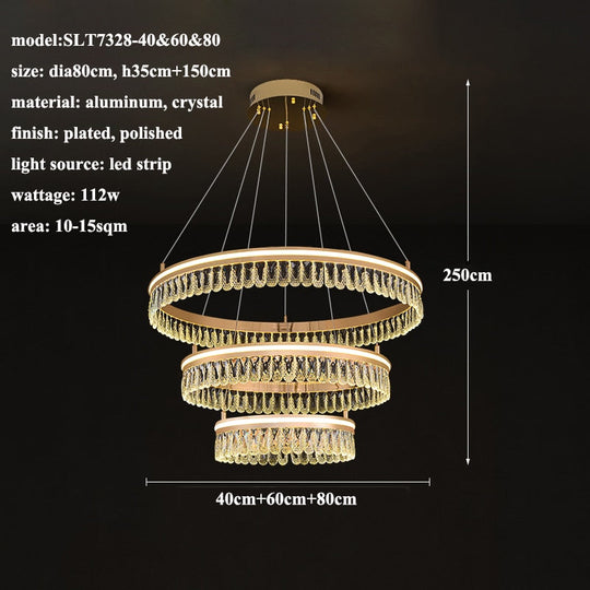 Modern Led K9 Crystal Chandelier 3 / 4 Ring Living Dining Room Hanging Light Circle Pendant Lamp