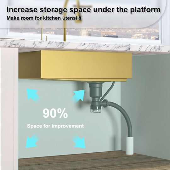 Waterfall Kitchen Sink Gold Nano 304 Stainless Steel Large Single Bowl Modern Multifuctional