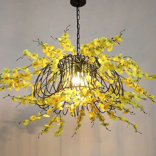 Small Fresh Simulation Light Yellow Flower Chandelier Theme Music Restaurant Clear Bar Decoration
