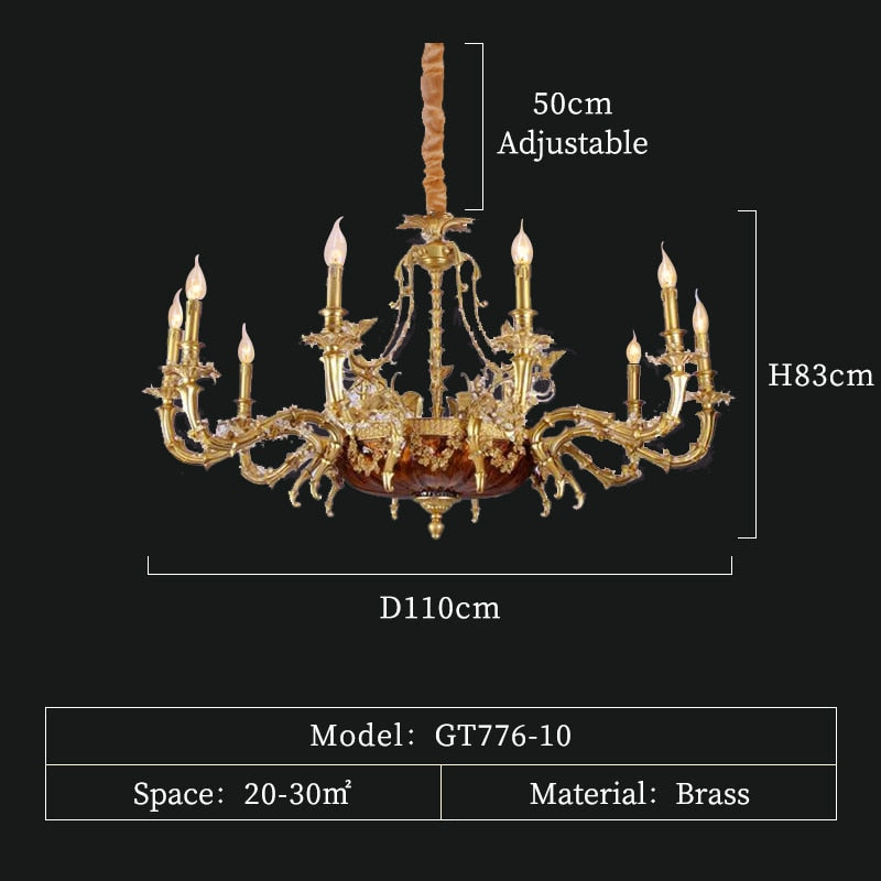 Baroque Copper Oversize Pendant Light Antique Brass Chandelier Hallway 10Lights D110 H83Cm