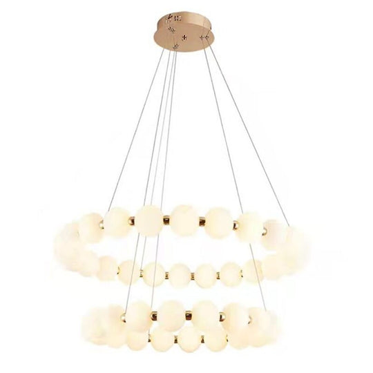 Luxury Copper Led Chandeliers White Acrylic Ball Parlor Hall Hanging Lamp Dining Room Bedroom
