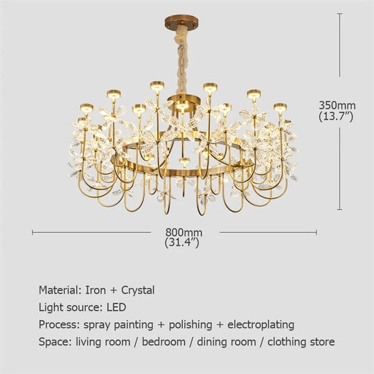 Luxurious Gold Flower Crystal Chandelier - Exquisite Pendant Lighting For Home Decor
