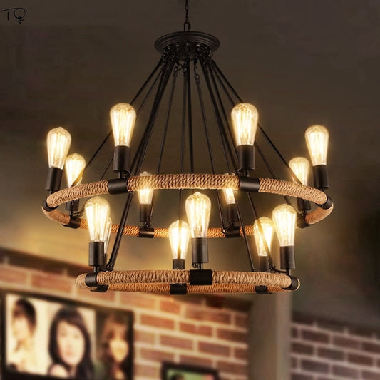 Vintage Retro Hemp Rope Industrial Pendant Light For Living Room Home Design Kitchen Fixtures