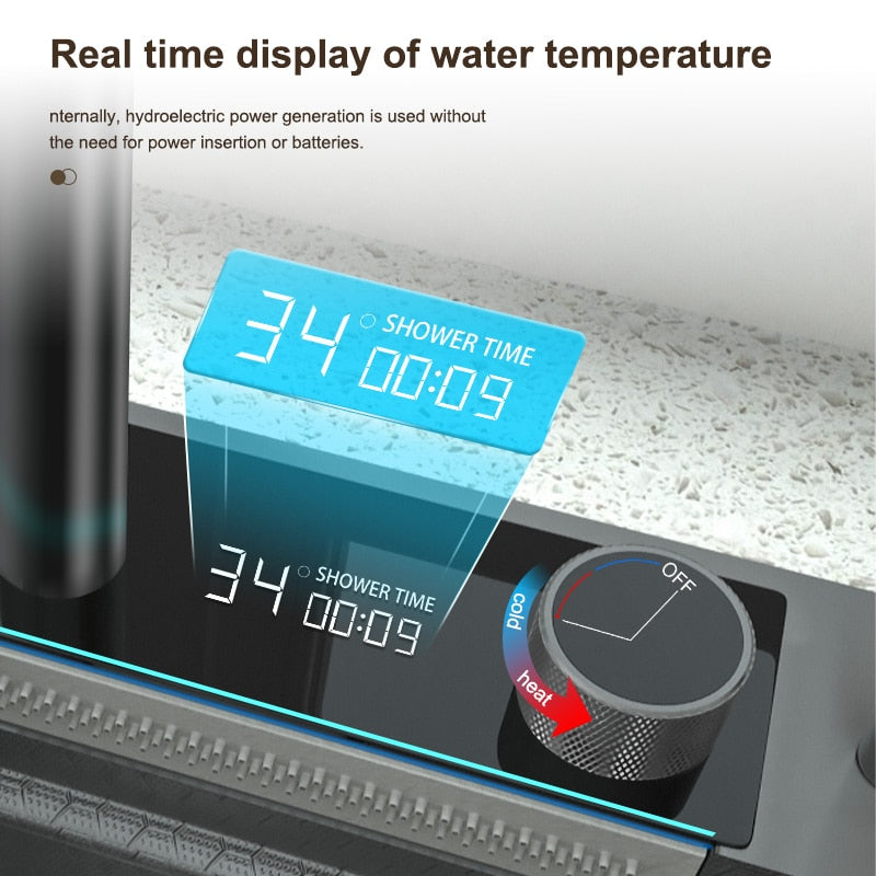 Stainless Steel Waterfall Kitchen Sink Digital Display Embossed Large Single - Slot Multifunctional