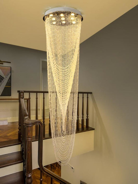 Rotary Crystal Staircase Chandelier Loft Decorative Lighting Long Tassel Crystal Chain Led Living