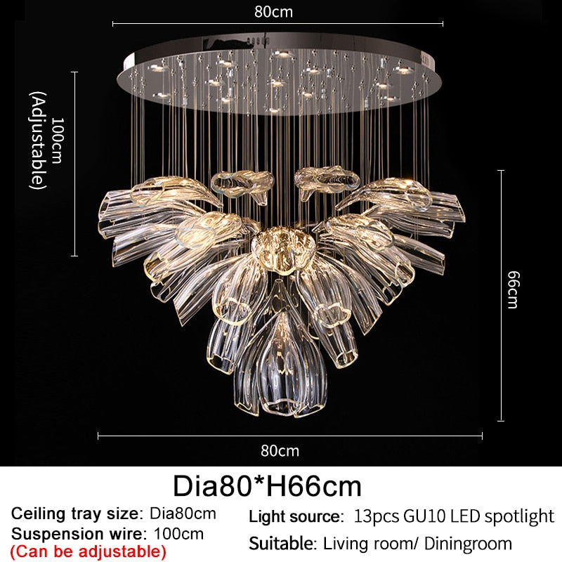 Modern Big Glass Chandelier For Living Room Led Home Decor Indoor Lighting Luxury Silver Hanging