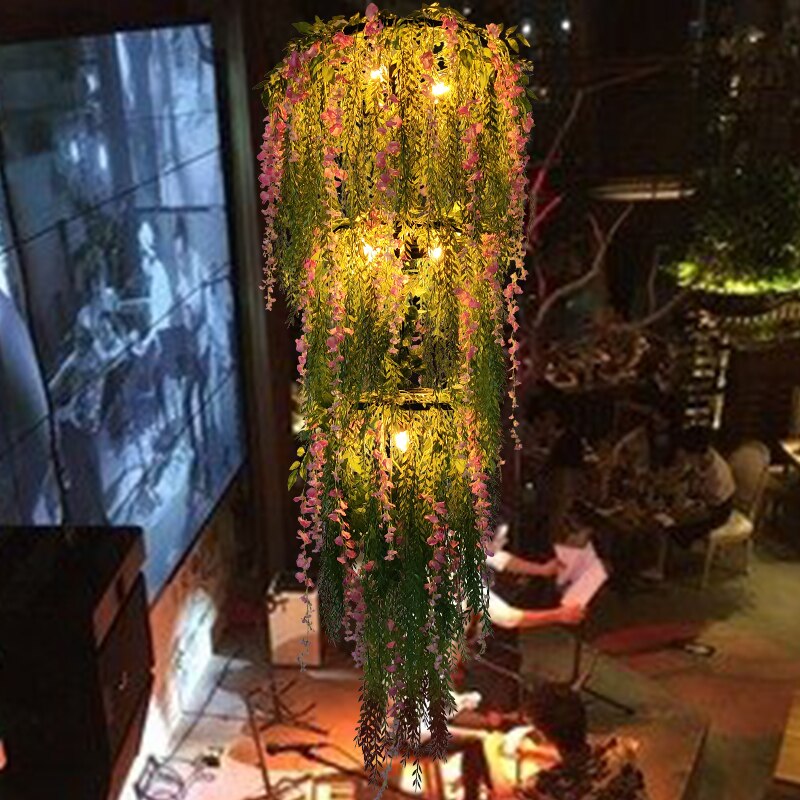 Simulation Of Green Plants And Flowers Willow Branches Pendant Light Theme Restaurant Wine Market