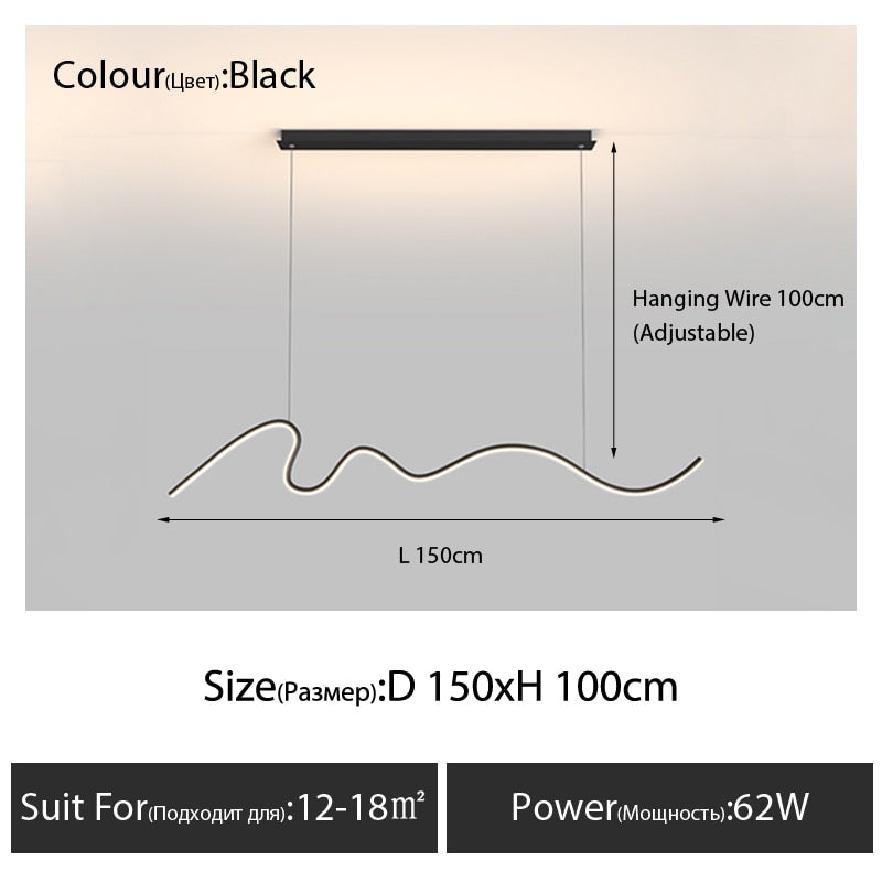 Dining Room Lamp Chandelier Light Luxury Lamps Modern Minimalist Dining Table Bar Nordic Strip Black