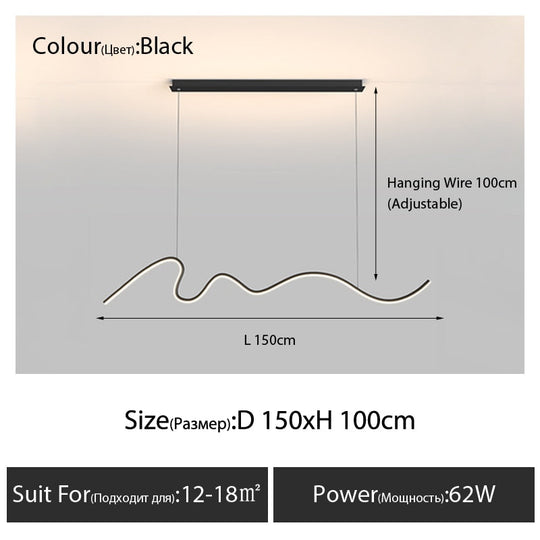 Dining Room Lamp Chandelier Light Luxury Lamps Modern Minimalist Dining Table Bar Nordic Strip Black
