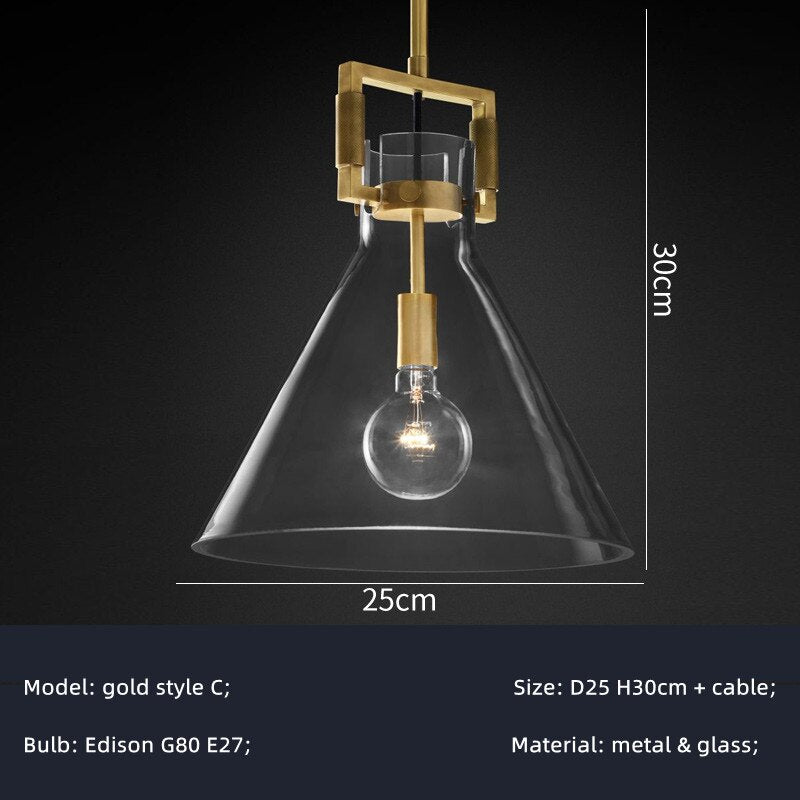 American Retro Edison E27 Led Pendant Light - Gold Metal Adjustable Droplight For Indoor Lighting