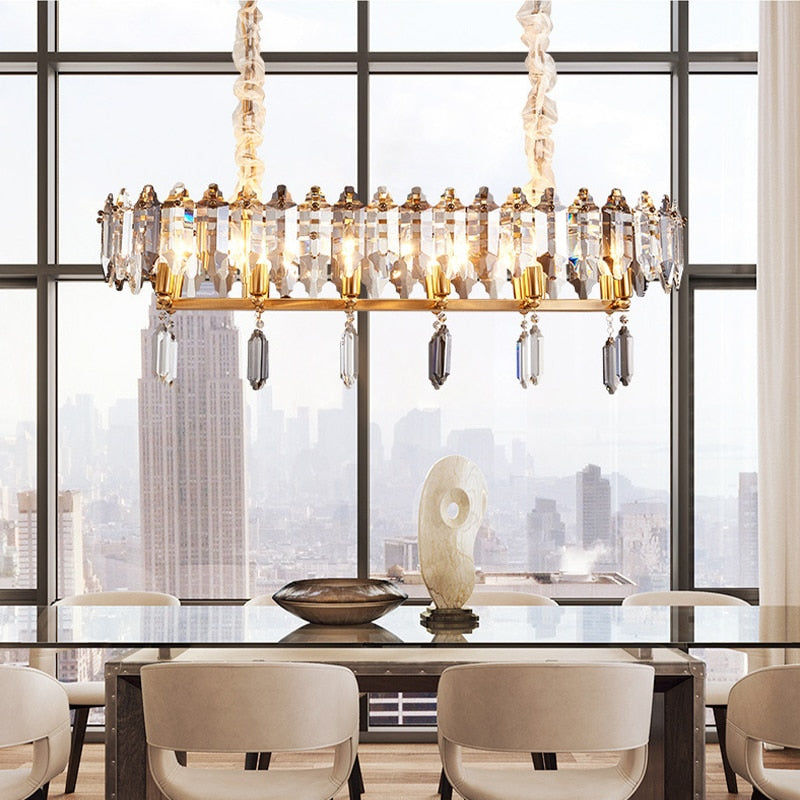 Modern Dimmable Led Chandeliers - Black Gray Crystal Lustres For Bedroom Decor & Ceiling Home