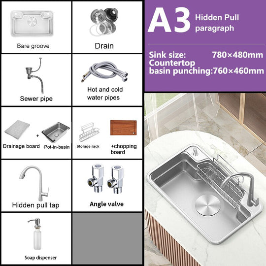Stainless Steel Kitchen Sink Large Single Slot Household Dishwashing Under The Counterbasin