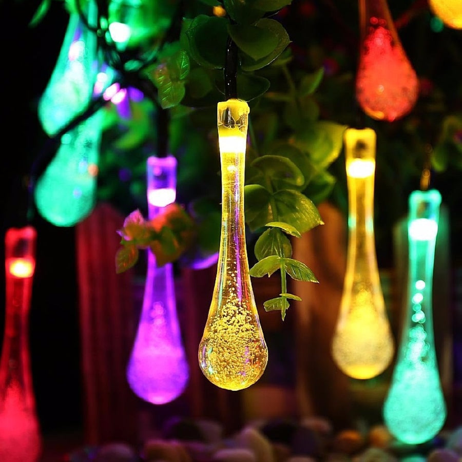 Solar Droplet Bulb String Lights Outdoor Waterproof Decoration Garland Fariy Christmas Wedding