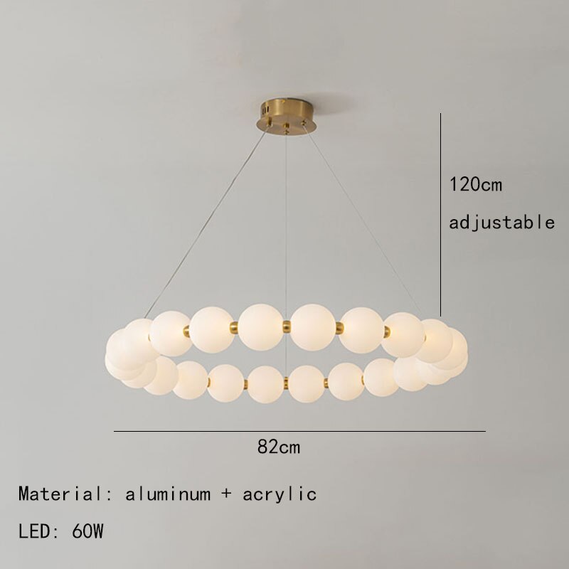 Luxury Copper Led Chandeliers White Acrylic Ball Parlor Hall Hanging Lamp Dining Room Bedroom