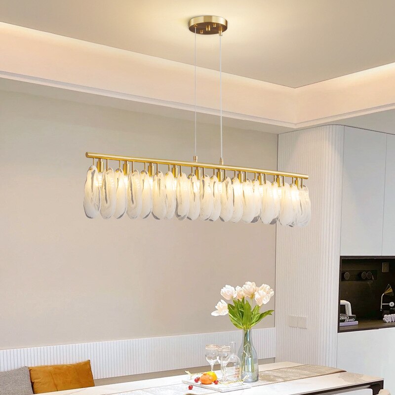 Luxury Chandelier For Dining Room Kitchen Island Rectangle Shell Glass Led Light Fixture Bar