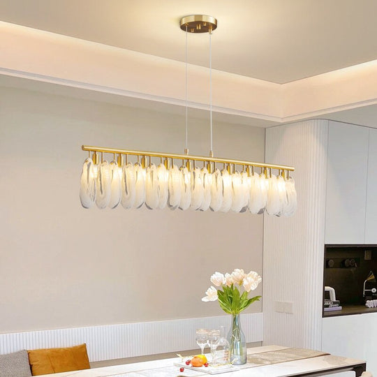 Luxury Chandelier For Dining Room Kitchen Island Rectangle Shell Glass Led Light Fixture Bar