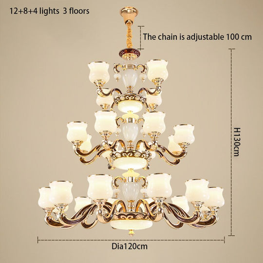 European Style Building Chandelier Villa Living Room Large Middle Floor Lamp Long Stair Light 24