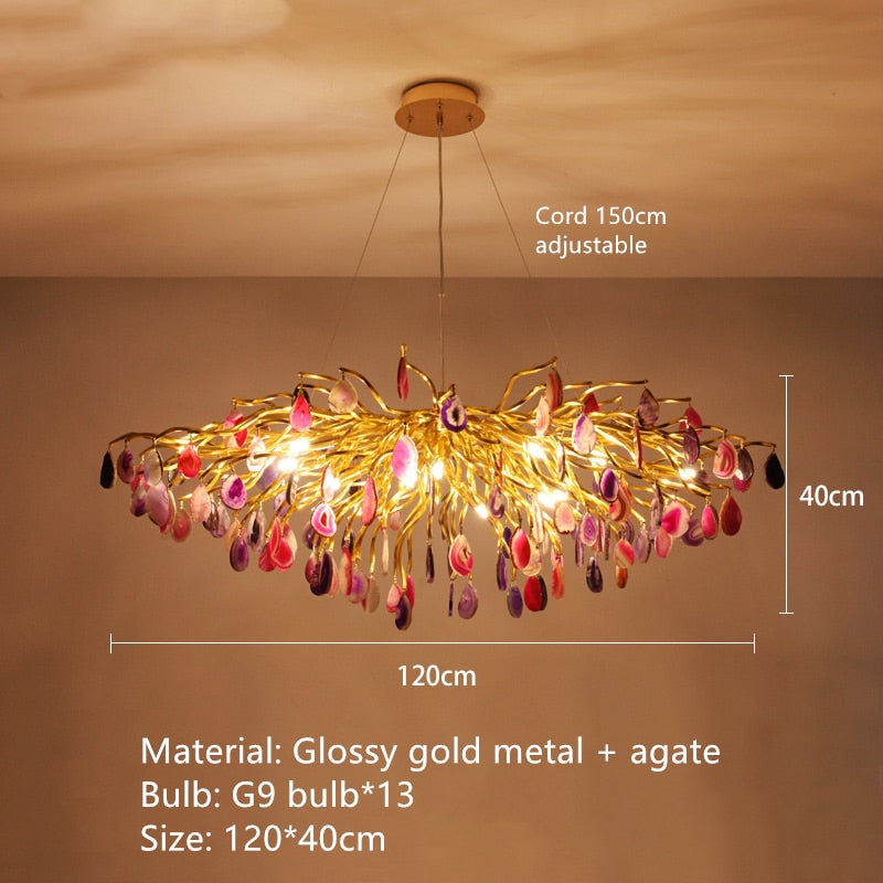 Beautiful Natural Agate Pendant Lights Foyer Bedroom Restaurant Hanging Lamp Gold Metal G4 Bulb Home