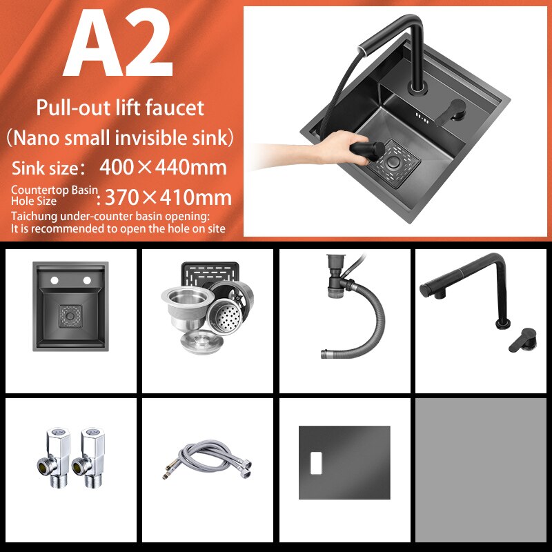 Bar Sink Single Bowl Hidden Black Kitchen Undermount Stainless Steel Square Small Size Sinks Or