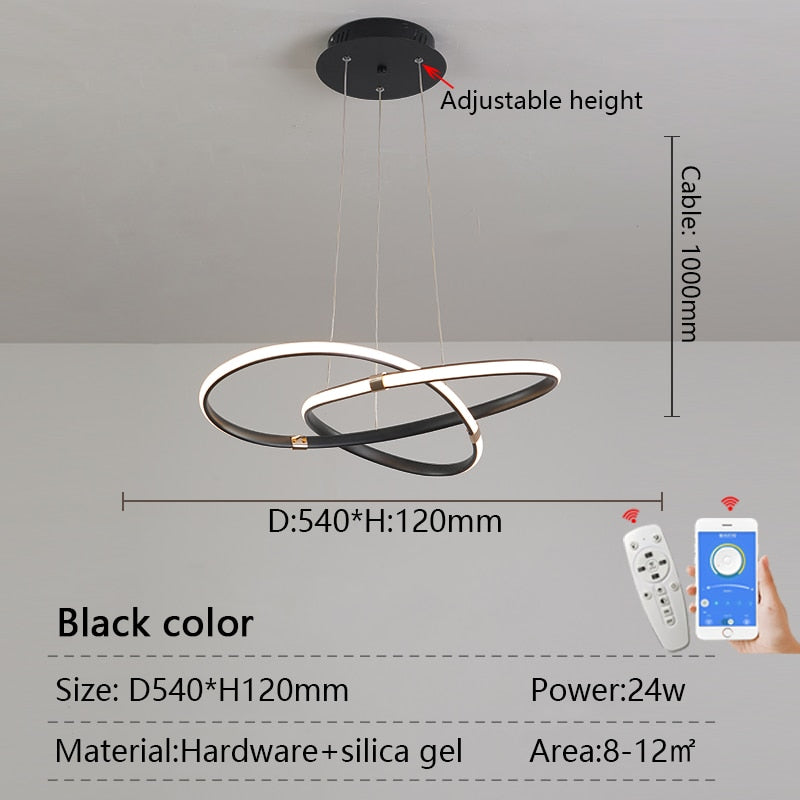 Modern Led Pendant Lights Dia540Mm Lamp 90-265V Suspension For Dinning Kitchen Room Bar Shop Black