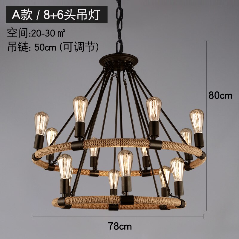 Vintage Retro Hemp Rope Industrial Pendant Light For Living Room Home Design Kitchen Fixtures