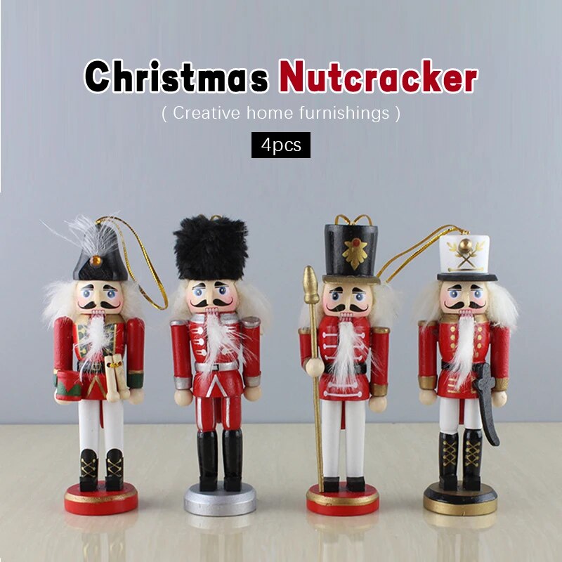 4Pcs/Set 13Cm Nordic Style Wooden Nutcracker Puppet Small Soldier Pendant Crafts Decoration