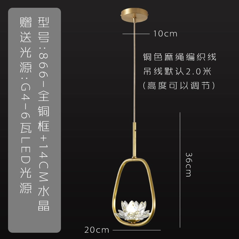 Chinese Zen Art Crystal Lotus Pendant Lights Modern Luxury Led Hanging Lamp Home Decor Loft Salon