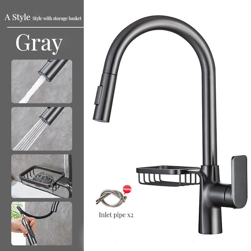 Brass Kitchen Faucets Pull Out Spout Mixer Taps Hot Cold Water Accessories Deck Mounted Stream