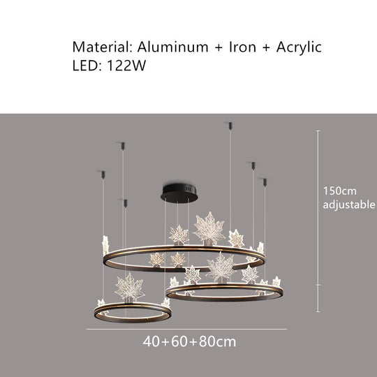 Modern Aluminum Ring Pendant Lights Dimming Foyer Restaurant Bedroom Hanging Lamp Acrylic Leaves