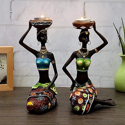 Candle Holders African Women 8.5’ Decor For Table Desk Decorative Dining Room Candleholder