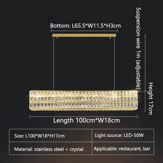 Modern Gold Led Long Crystal Chandelier Luxury Home Lamp Glossy Rectangle Living Room Dining