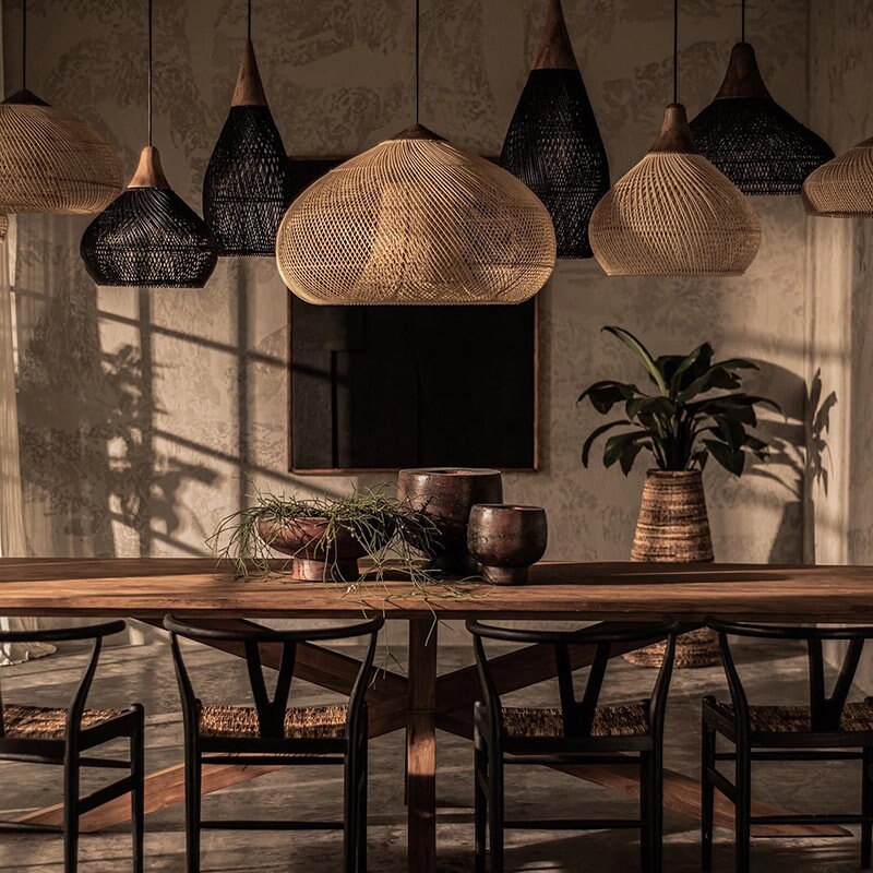 Hand - Woven Rattan Lamps For Dining Room Restaurant Kitchen Lighting Fixtures Loft Luminaries