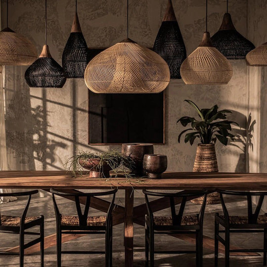 Hand - Woven Rattan Lamps For Dining Room Restaurant Kitchen Lighting Fixtures Loft Luminaries