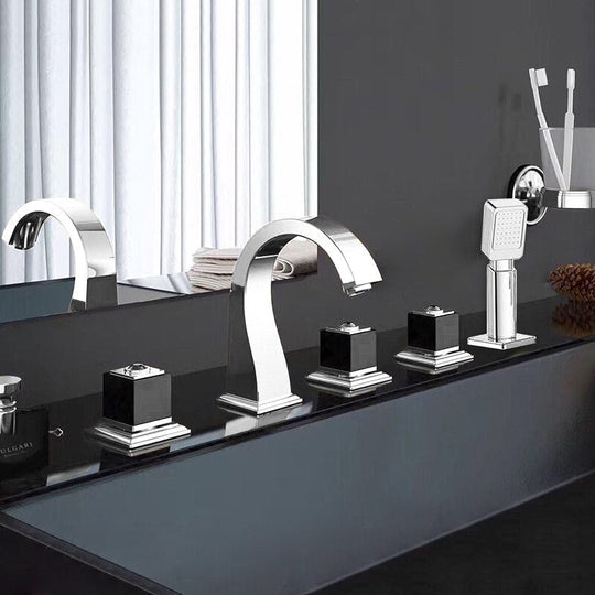 Bathtub Faucets 5 Pcs Spout Tub Sink Mixer Taps Gold Brass Hot And Cold Bathroom Shower Faucet