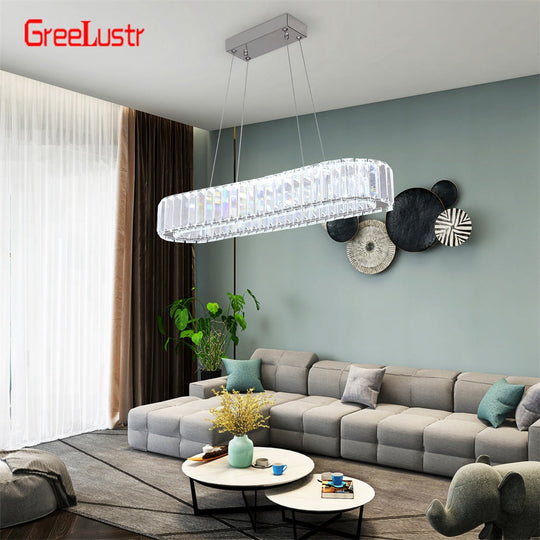 Crystal Oval Design Led Chandelier Modern Large Pendant Hanging Light Fixtures For Living Room