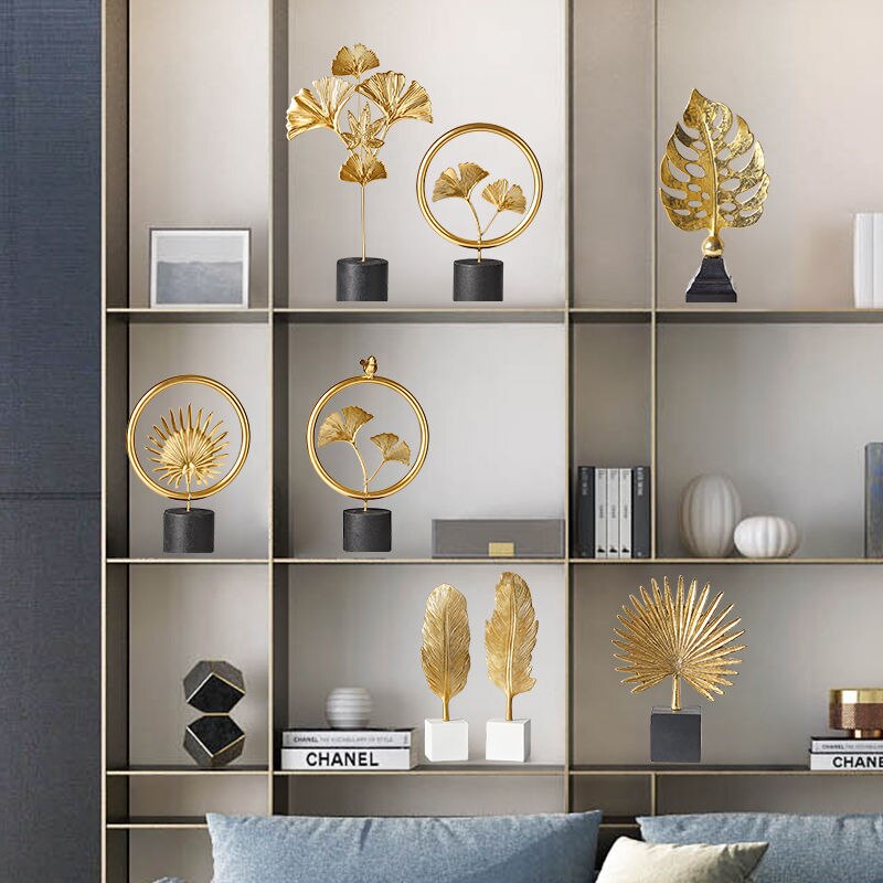 Nordic Creative Golden Ginkgo Leaf Ornaments - Modern Crafts For Living Room Decor And Home