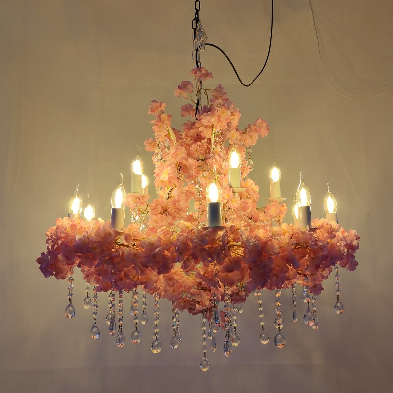 Simulation Flower Crystal Restaurant Wedding Banquet Pendant Light Art Hotel Decoration Green Plant