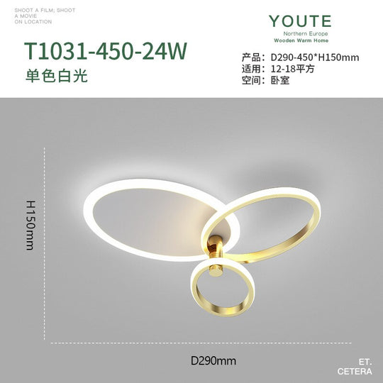 Gold White Modern Led Chandelier Lighting For Living Study Room Dimmable Indoor Ceiling Lamp Parlor