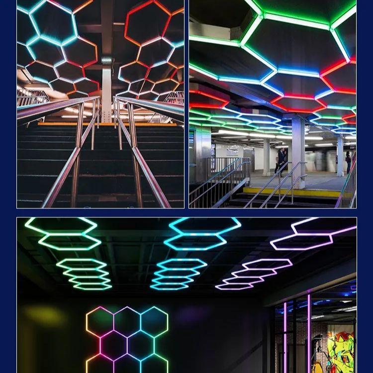 Colorful Decoration Gaming Rhythm Dancing Light Led Hexagon For Garage Gym Workshops Carwash