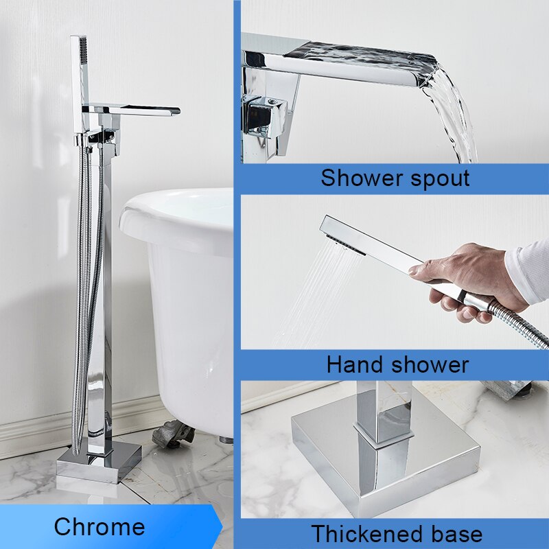 Bathroom Bathtub Faucet Black Flooring Standing Single Handle Cold And Hot Water Mixer Tap Crane