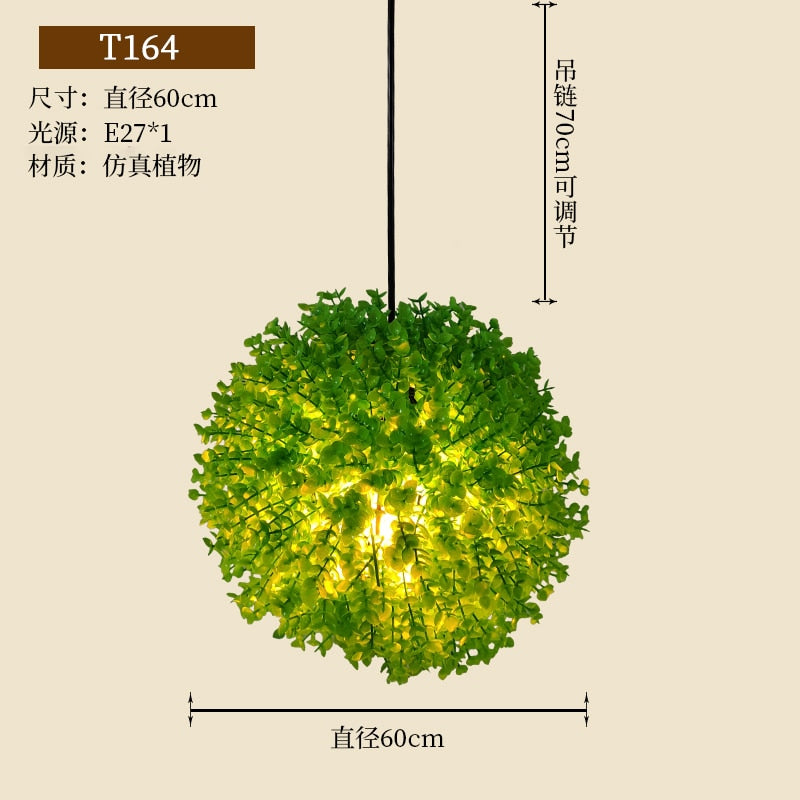 Simulation Green Plant Ball Chandelier Theme Pub Restaurant Net Red With The Same Decoration