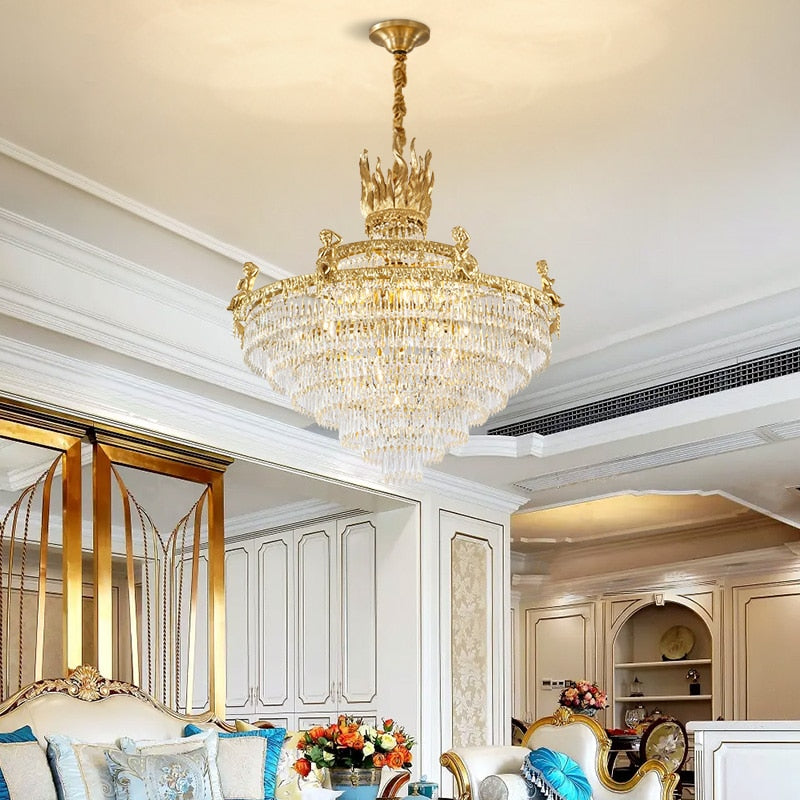 European Style Luxury Decorative Lamp Chandelier Large Size Brass Crystal Foyer Chandeliers