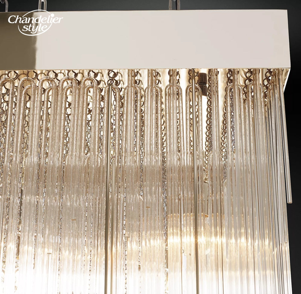 Cascada Square Chandeliers Modern Vintage Led Tassel Glass Brass Chrome Black Pendant Lights Living