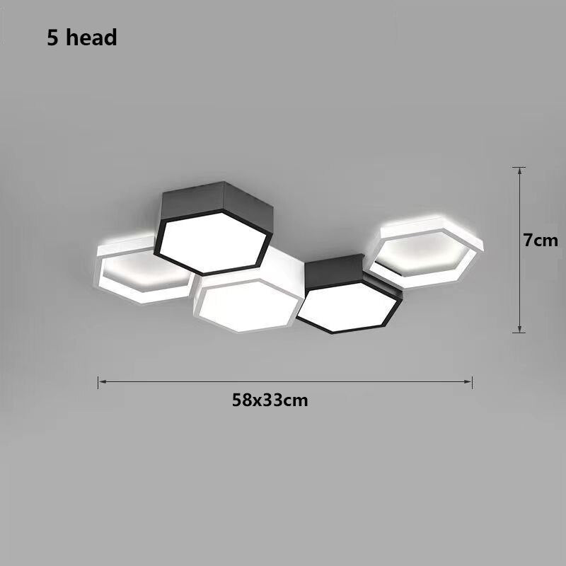 Modern Black White Pendant Lamp Geometric Polygon Led Chandelier Dining Table Living Room Bar