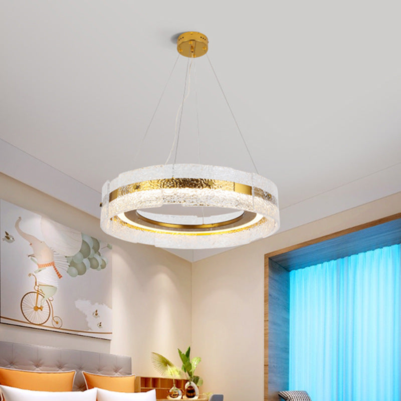 Modern Luxury Wave Clear Glass Led Pendant Light Gold Ring Chandelier Home Decor Living Room