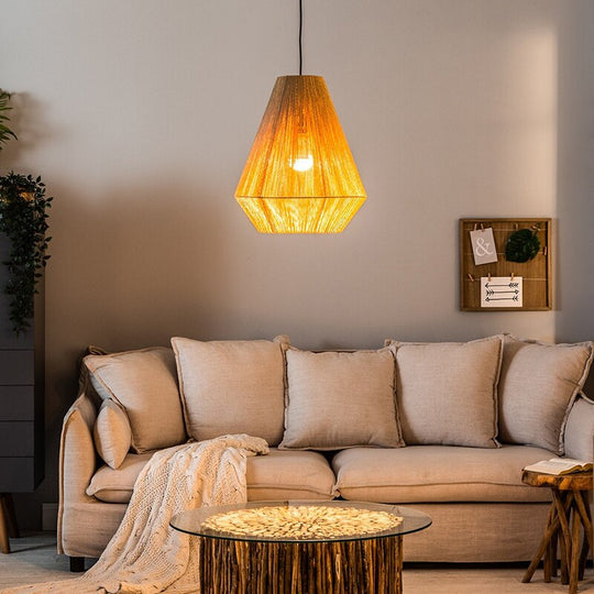 Retro Japanese Loft Wood Chandeliers Homestay Aisle Cafe Bar Hemp Rope Rattan Art Restaurant