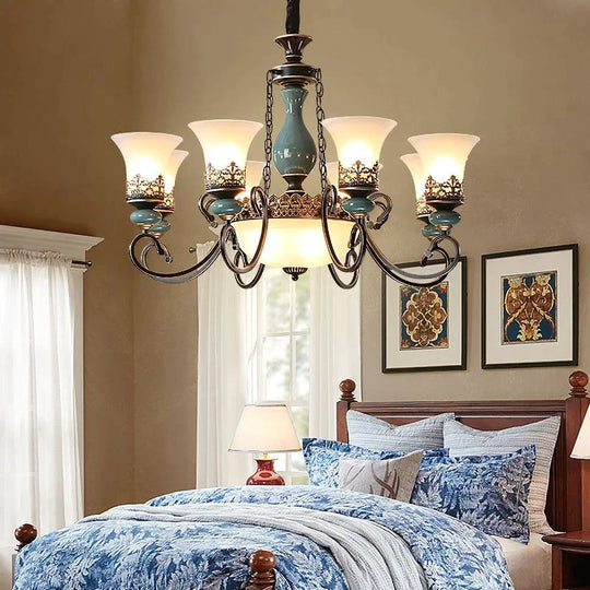 Isabella European Vintage Ceramic Chandelier - Classic Metal And Glass Design For Living Rooms
