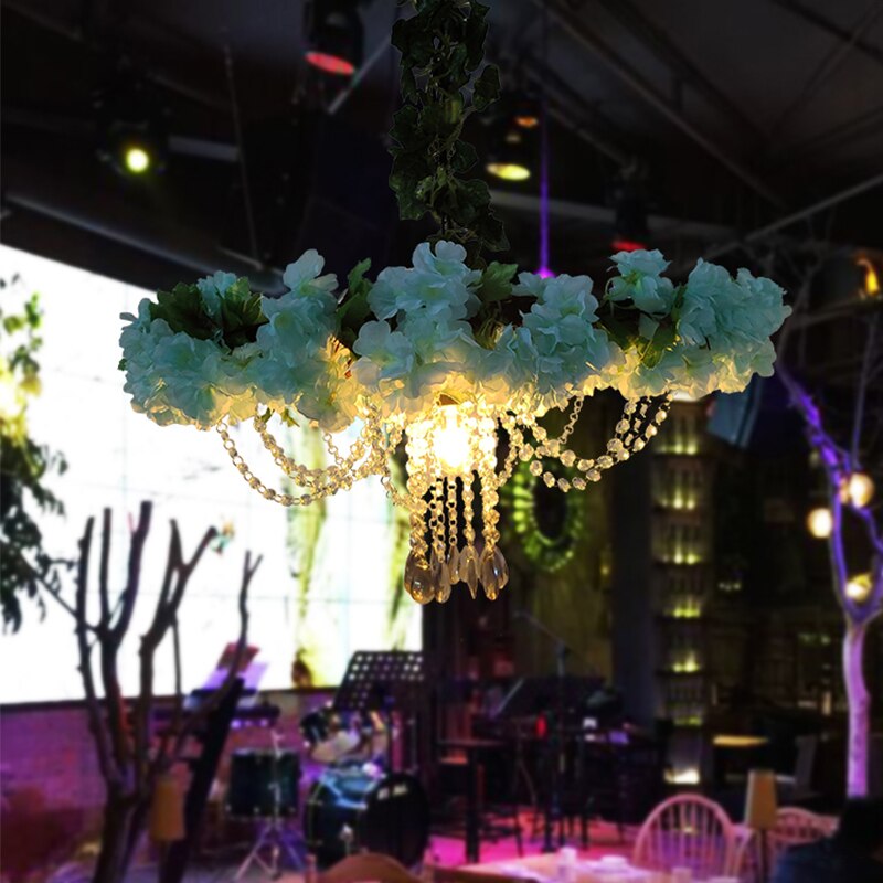 Simulation Blue Enchantress Flower Crystal Chain Pendant Light Personality Bar Milk Tea Shop